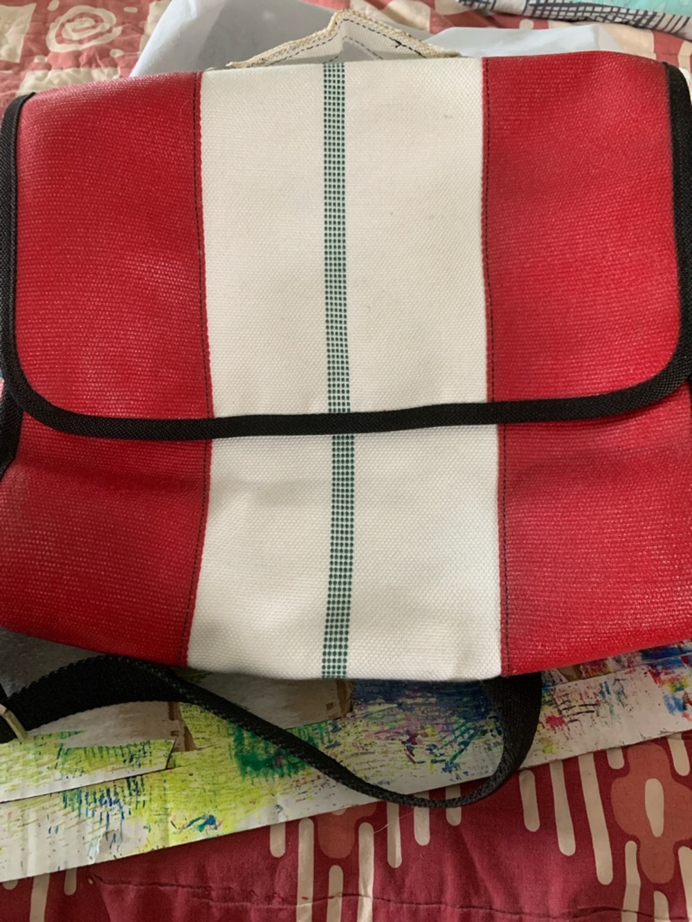 Upcycled messenger bag made of fire hose.